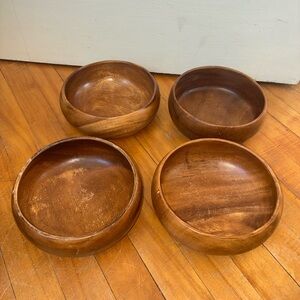 Vintage Hand-Carved Crafted Acacia Wood Bowls Made in the Philippines Set